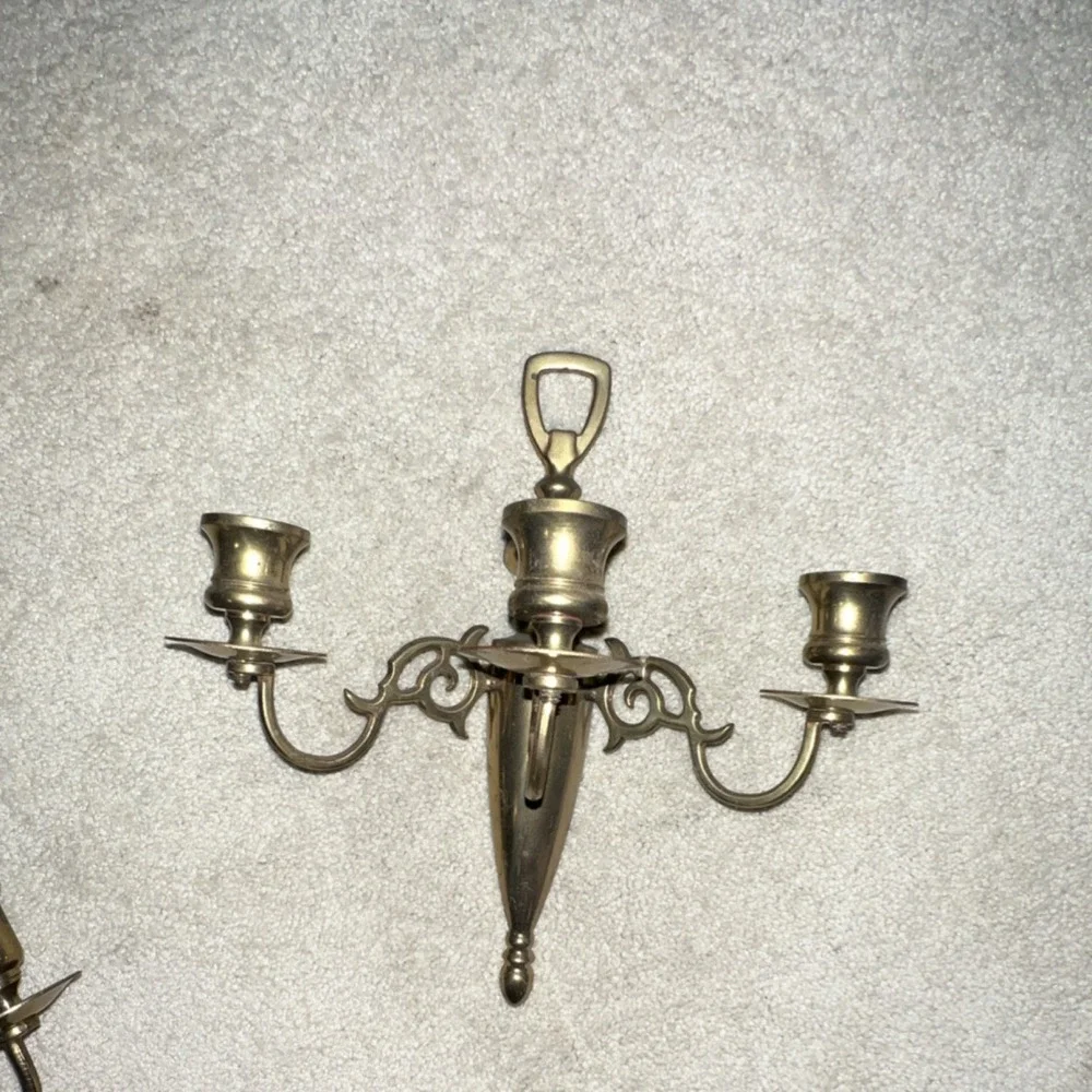Brass Wall-Mounted Candlestick Set of 2, holds 3 candles each
